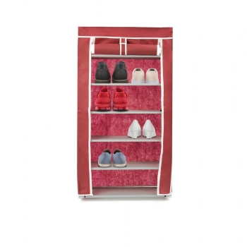 Тканевый шкаф для обуви на 6 полок 60х30х108 см темно-красный-1