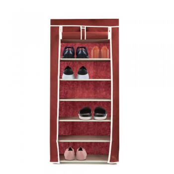 Тканевый шкаф для обуви на 7 полок 60х30х144 см темно-красный-1