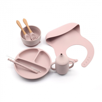 Силиконовый набор детской посуды Pixi розовый-2